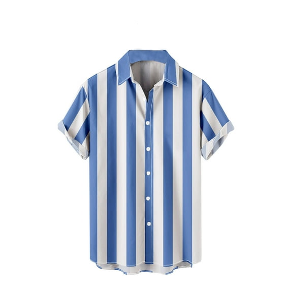 JGGSPWM Striped Shirts for Men Short Sleeve Lapel V Neck Button Down Blouse Casual Classic Soft Tops Summer Tshirts Fashion 2023 Graphic Trendy Regular Fit Blouses Blue XL