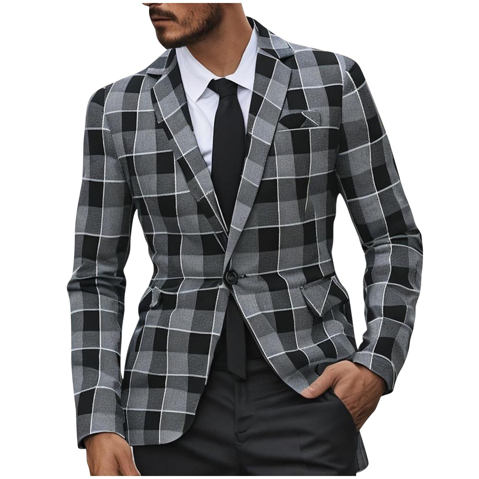 JGGSPWM Stripes Blazers for Men's Slim Fit Single Breasted
