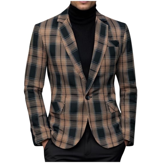 JGGSPWM Stripes Blazers for Men's Slim Fit Single Breasted Business Casual Suit Jacket Color Block Sports Coat Brown XL