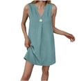 thumbnail image 1 of JGGSPWM Summer Dresses for Women Solid Color Button Loose Casual A Line Dress Sleeveless V-Neck Sundress Mini Dress Green XL, 1 of 7