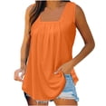 thumbnail image 1 of JGGSPWM Summer Tank Tops for Women Loose Fit Pleated Square Neck Sleeveless Tops Curved Hem Flowy Loose Fit Camisole Trendy Breathable Tees Orange XXL, 1 of 6