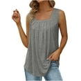 thumbnail image 1 of JGGSPWM Summer Tank Tops for Women Loose Fit Pleated Square Neck Sleeveless Tops Curved Hem Flowy Loose Fit Camisole Trendy Breathable Tees Shirts Gray XL, 1 of 10