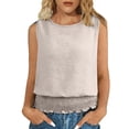 thumbnail image 1 of JGGSPWM Summer Tank Tops for Women Fashion Round Neck Sleeveless Casual Boho Cami Slim Fit Smocked Bottom Fitted Waist Shirts Yellow S, 1 of 9