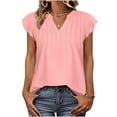 thumbnail image 1 of JGGSPWM Summer Tops for Women Button Down Blouses for Women Dressy Casual Solid Color V Neck T Shirts with Ruffle Sleeve Pink L, 1 of 9