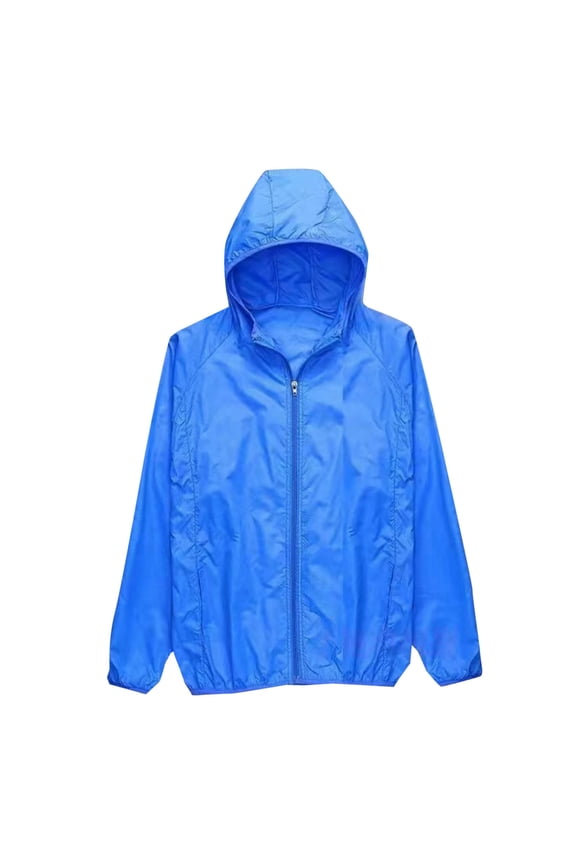 Sunscreen Clothing Men's Big and Tall Thin Sports Zipper Multi-pocket Leisure Quick Dry Long-Sleeved Hooded Casual Jacket Blue XXL