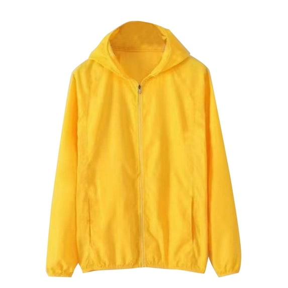 JGGSPWM Sunscreen Clothing Men's Big and Tall Thin Sports Zipper Multi-pocket Leisure Quick Dry Long-Sleeved Hooded Casual Jacket Yellow XL
