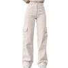 JGGSPWM Teen Girl Streetwear High-Waist Cargo Pants for Women Straight Leg Trousers with Pockets Beige S