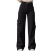 JGGSPWM Teen Girl Streetwear High-Waist Cargo Pants for Women Straight Leg Trousers with Pockets Black 2XL