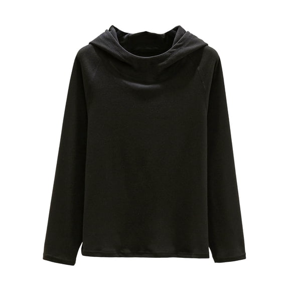 JGGSPWM Thermal Shirts for Women Fleece Lined Thermal Layer Long Sleeve Undershirt with Hooded Mock Neck Warm Top for Cold Weather Black XL