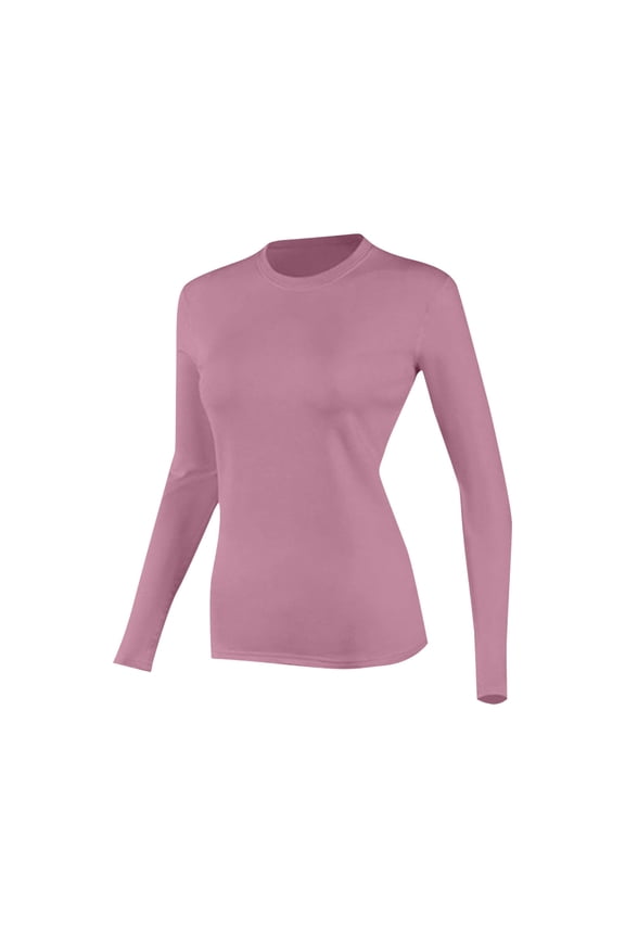 Thermal Shirts for Women Long Sleeve Workout Tops Crewneck Slim Fleece Base Layer Running Athletic Tee Pink L