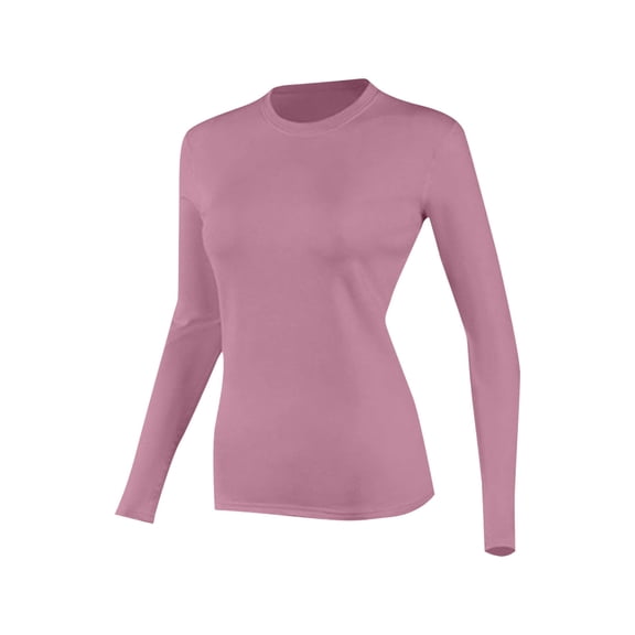 JGGSPWM Thermal Shirts for Women Long Sleeve Workout Tops Crewneck Slim Fleece Base Layer Running Athletic Tee Pink XXL