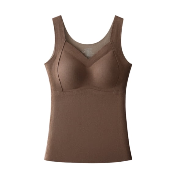JGGSPWM Thermal Underwear Shirts for Women Solid Color Sleeveless Tank Tops with Chest Pad Winter Warm Base Layer Vest Brown XL