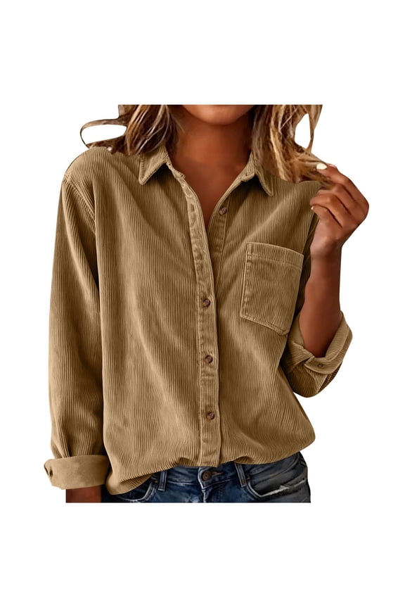 Trendy Y2K Corduroy Cropped Jacket for Women Button Shacket Long Sleeve Lapel Top Loose Casual Vintage Style Oversized Shirts Yellow L