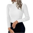 thumbnail image 1 of JGGSPWM Turtleneck Shirt Women Ruffle Ribbed Long Sleeve Mock Neck Tops Solid Color Slim Fit Pullover Base Layer Top White XL, 1 of 8