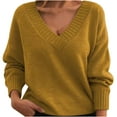 thumbnail image 1 of JGGSPWM V Neck Sweaters Women Dressy Casual Pullover Business Office Knitted Solid Color Jumper Fall Drop Shoulder Long Sleeve Warm Loose Fit Trendy Tops Yellow L, 1 of 3