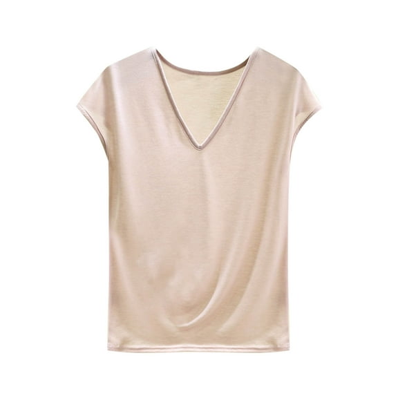 JGGSPWM V Neck T Shirts for Women Cap Sleeve Business Casual Tops Summer Cute Beach Vacation Clothes Basics Tees Pink XL