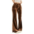 thumbnail image 1 of JGGSPWM Velvet Pants Women Lounge Comfy Womens Velour Flare Pants Casual Pants Wide Leg High Waisted Drawstring with Pockets Brown XXXL, 1 of 9