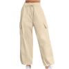 JGGSPWM Vintage Elastic Waist Cargo Pants for Women Loose Fit Trousers with Pockets Khaki L