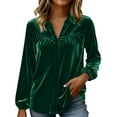 thumbnail image 1 of JGGSPWM Vintage Velvet Tops for Women Elegant Solid Color Long Sleeve V-neck Lapel Button Down Shirts Velvet Blouses with Pockets Green XL, 1 of 8