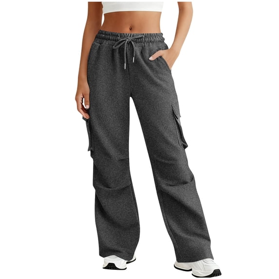 JGGSPWM Wide Leg Cargo Sweatpants Women Drawstring High Waisted Baggy Sweat Pants Stretchy Multi-Pocket Work Sweatpants Sports Pants Gray XXL