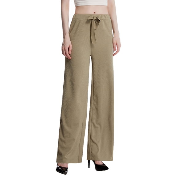 JGGSPWM Wide Leg Lounge Pants for Women Casual Fashion Solid Color Elastic Waist Versatile Loose Palazzo Pants with Pockets Green M