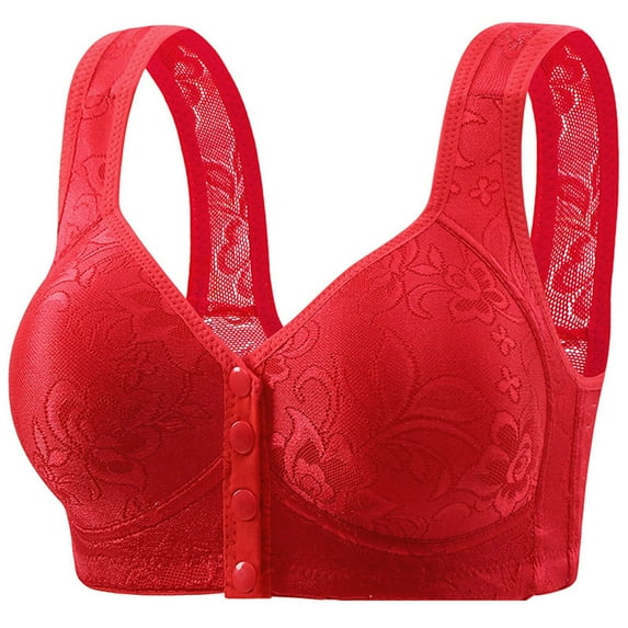 JGGSPWM Wire-Free Front Clasp Bralette, Lace Pattern, Suitable for Sleeping, Available in Beige, Black, Pink, Red, Gray Colors, Comfortable and Lightweight, Large Sizes Available Red 2XL