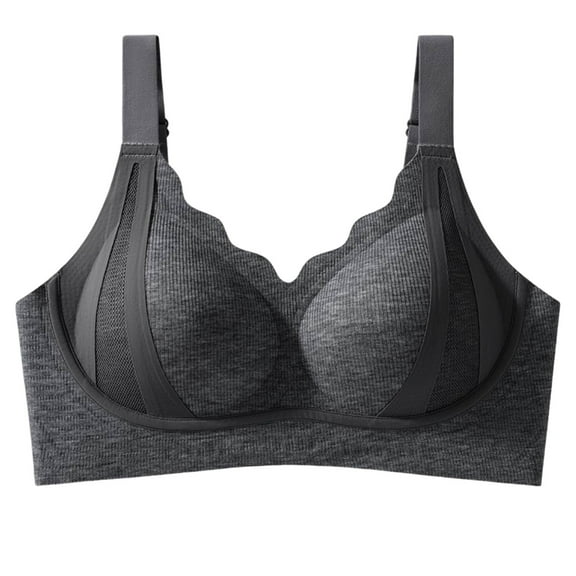 JGGSPWM Wireless Bras for Women Push Up Comfortable Seamless Full Coverage Everyday Bra Soft Support Gathered Breathable Bralettes Gray M