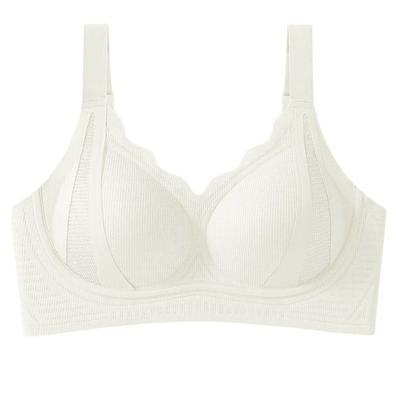 JGGSPWM Wireless Bras for Women Push Up Comfortable Seamless Full Coverage Everyday Bra Soft Support Gathered Breathable Bralettes White M