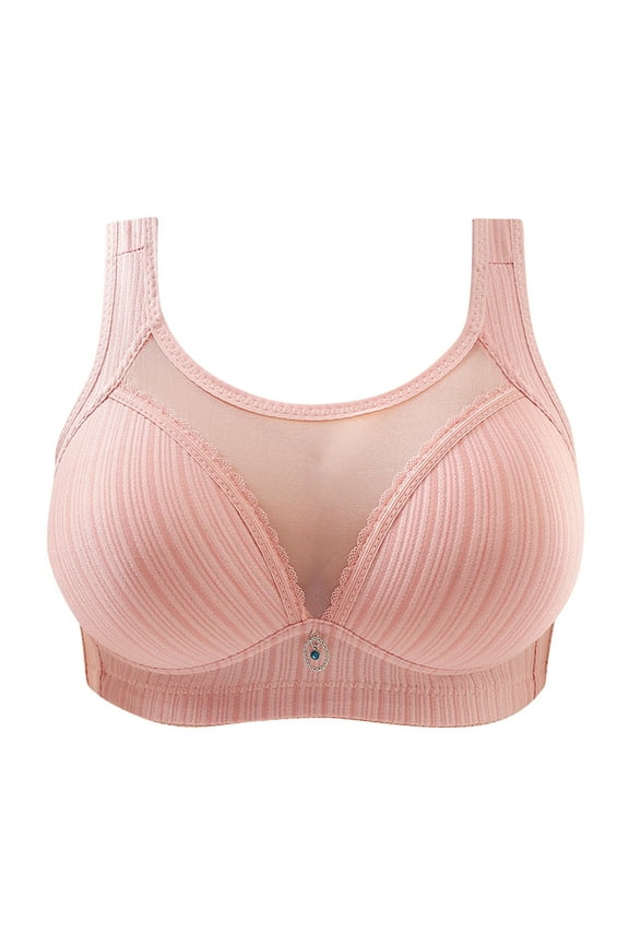 Woman's Comfortable Lace Breathable Bra Underwear No Rims Pink L