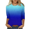 thumbnail image 1 of JGGSPWM Women 3/4 Sleeve Tops Ombre Shirts Summer Trendy Tunic Dressy Casual Tshirts Classic Tees Crewneck Blouse Blue S, 1 of 5