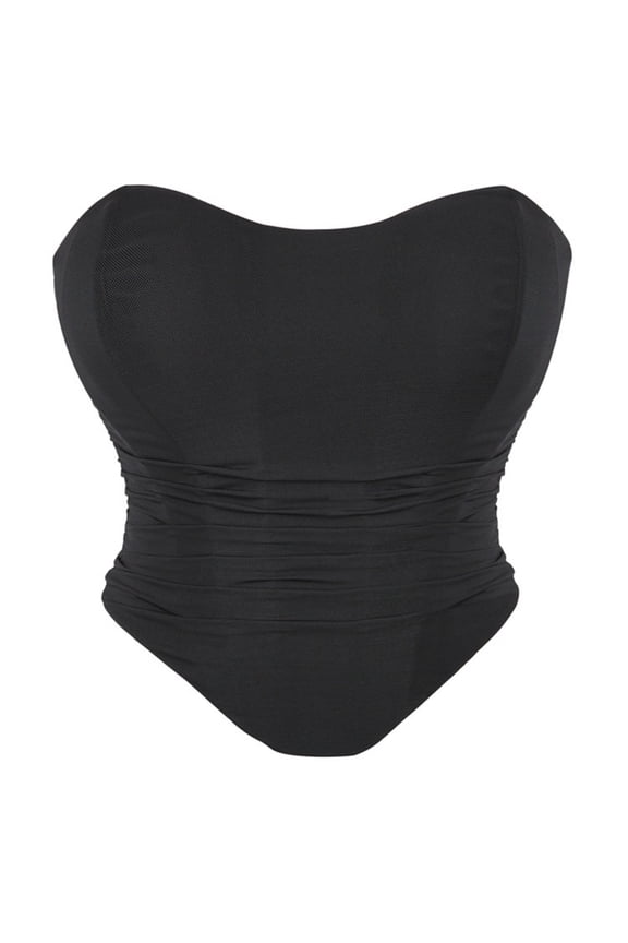 Women Black Corset Tops Strapless Bustier Corsets Summer Going Out Strapless Bustier Crop Top for Party Black S