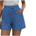thumbnail image 1 of JGGSPWM Women Casual Cotton Shorts Drawstring Comfy Elastic Waist Shorts Summer Pull On Short with Pockets 07-Blue XXXXXL, 1 of 5