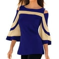 thumbnail image 1 of JGGSPWM Women Color Block Blouse Cold Shoulder Tunic Flare 3/4 Sleeve Shirts 2023 Spring Fall Tshirts Boat Neck Tees Dressy Tops Blue S, 1 of 5