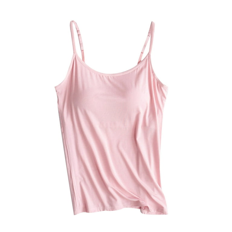 JGGSPWM Women Cotton Plus Size Camisole Shelf Bra Cami Tank Tops Adjustable  Spaghetti Strap Tank Top Soft Comfy Vest Summer Basic Camisole Pink M 