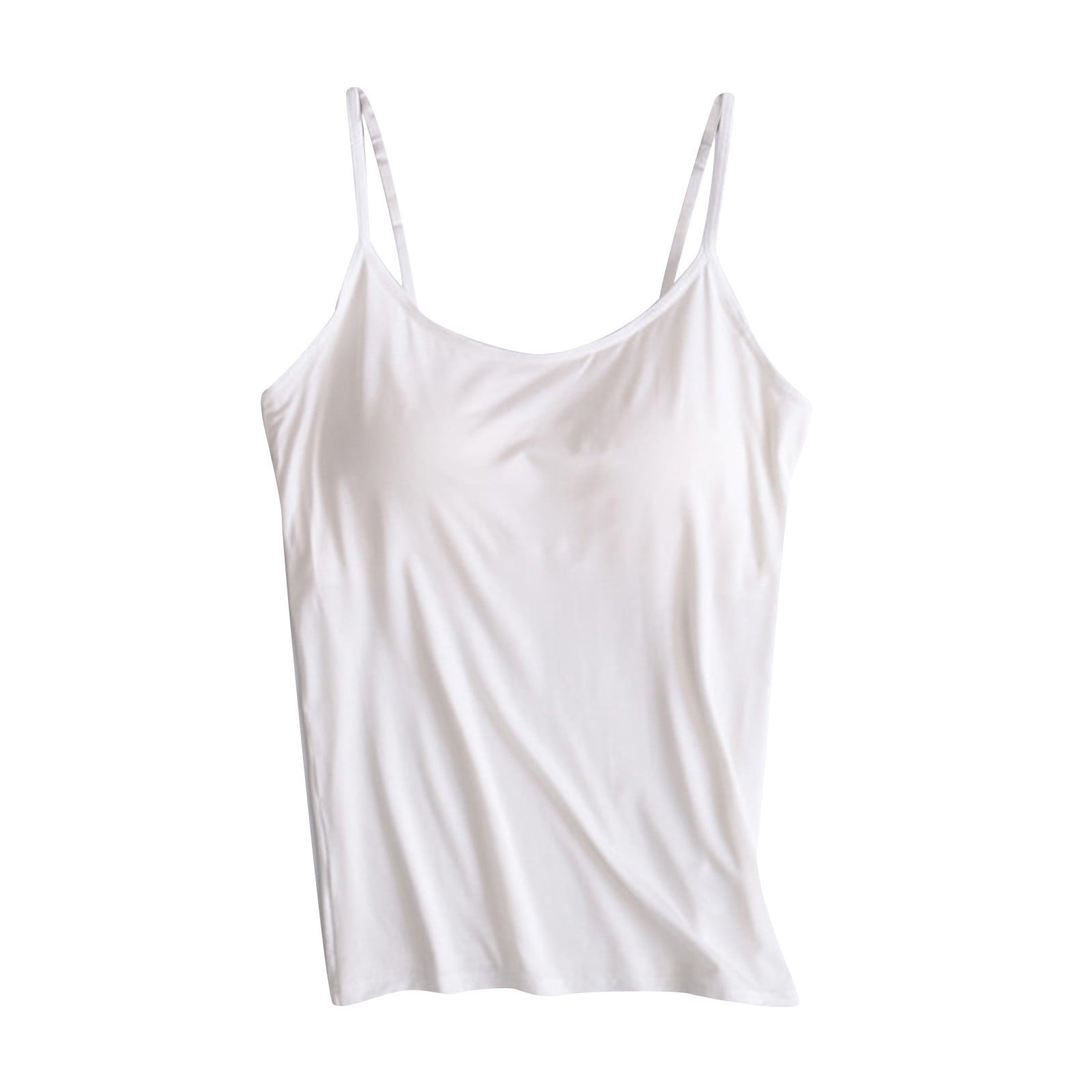 JGGSPWM Women Cotton Plus Size Camisole Shelf Bra Cami Tank Tops Adjustable  Spaghetti Strap Tank Top Soft Comfy Vest Summer Basic Camisole White L