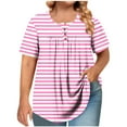 thumbnail image 1 of JGGSPWM Women Curvy Plus Size Summer Striped Tops Button Neck Pleated Tunic Trendy Casual Flowy Blouse T-Shirts Pink L, 1 of 6