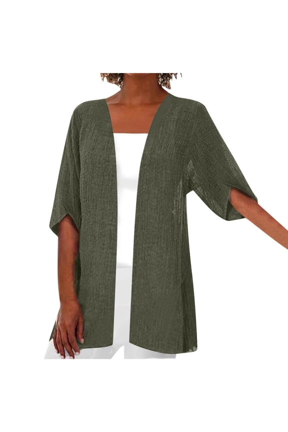 Women Elbow-Length Tops Modern Cardigan Lovely Tunic Open Front Cardigans Plus Size Solid Shirts Temperament Outwear Brown XXXXXL