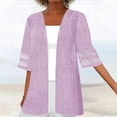 thumbnail image 1 of JGGSPWM Women Elbow-Length Tops Modern Cardigan Mesh Stitching Sleeve Tunic Open Front Cardigans Plus Size Solid Shirts Temperament Outwear Purple XXL, 1 of 5