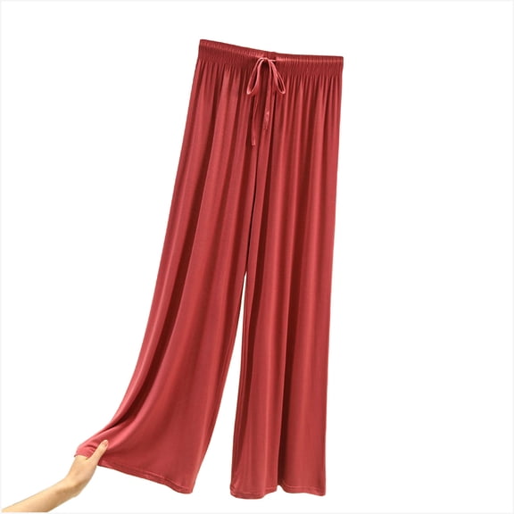 JGGSPWM Women Fashion Modal Home Pants Wide Leg Pants Summer Elastic Waist Soft Comfy Lounge Trousers Casual Pajamas Pants Red M
