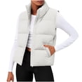 thumbnail image 1 of JGGSPWM Women Fashion Puffer Vest Sleeveless Cropped Outerwear Warm Winter Lightweight Coat Stand Up Collar Down Jackets With Pockets White XL, 1 of 5
