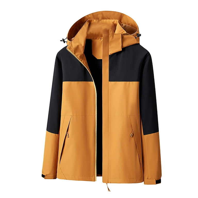 JGGSPWM Women Full Zip Long Sleeve Coat Color Block Raincoat Plus Size Waterproof Jacket Mountaineering Ski Windbreaker Yellow XL Walmart