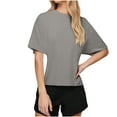 thumbnail image 1 of JGGSPWM Women Half Sleeve Cropped T-Shirts Drop Shoulder Round Neck Crop Tops Casual Summer Solid Color Basic Tees Gray S, 1 of 7