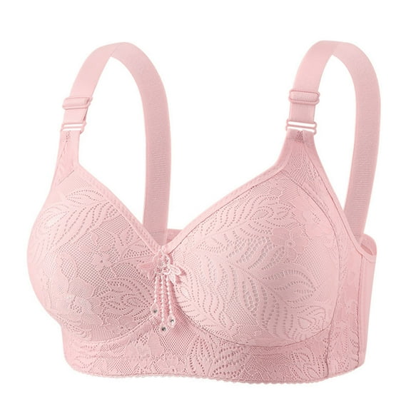 JGGSPWM Women Lace Pattern Without Rims Comfortable And Breathable Gathered Thin Underwear Daily Bra Pink M