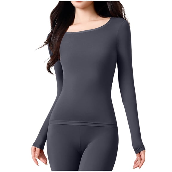 JGGSPWM Women Lightweight Thin Round Neck Solid Color Base Top Long Sleeve Shirt Undershirt Ultra Soft Base Layer Tops for Women Gray XL