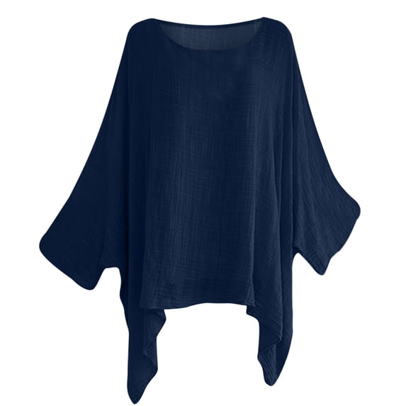 JGGSPWM Women Linen Cotton Tops Casual Batwing Long Sleeve Tunic Top Baggy T Shirt Tees Oversized Loose Flowy Blouse Blue M
