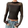 thumbnail image 1 of JGGSPWM Women Long Sleeve Sheer Mesh Bodysuit Mock Turtle Neck Trendy Ruched Going Out Bottoming Tops Black L, 1 of 5