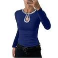 thumbnail image 1 of JGGSPWM Women Long Sleeve Shirt Top Rhinestone Contrast Sequin Keyhole Collar Knit Ribbed Slim Casual T-Shirt Blouse Blue XXXXXL, 1 of 8