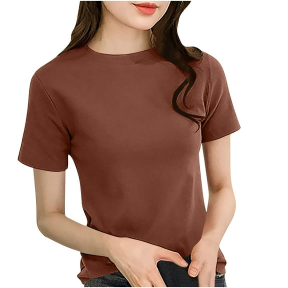 JGGSPWM Women Loose Lightweight Short Sleeve Crew Neck Pullover Sweaters Dressy Casual Summer Tops Basic Blouse Coffee M