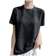 thumbnail image 1 of JGGSPWM Women Loose Short Sleeve Round Neck Knit Hollow Out Jacquard Office Work Top T-Shirt Black XL, 1 of 6