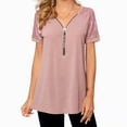 thumbnail image 1 of JGGSPWM Women Loose Sparkly Sequin Half Zip V Neck Summer Fashion T-Shirt Trendy Going Out Tunic Tops Tees Pink 5XL, 1 of 8